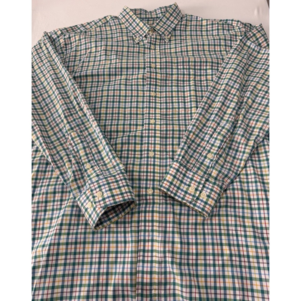 VTG Gitman Brothers Gold Shirt Mens XXL Colorful Plaid Made In USA Button Up